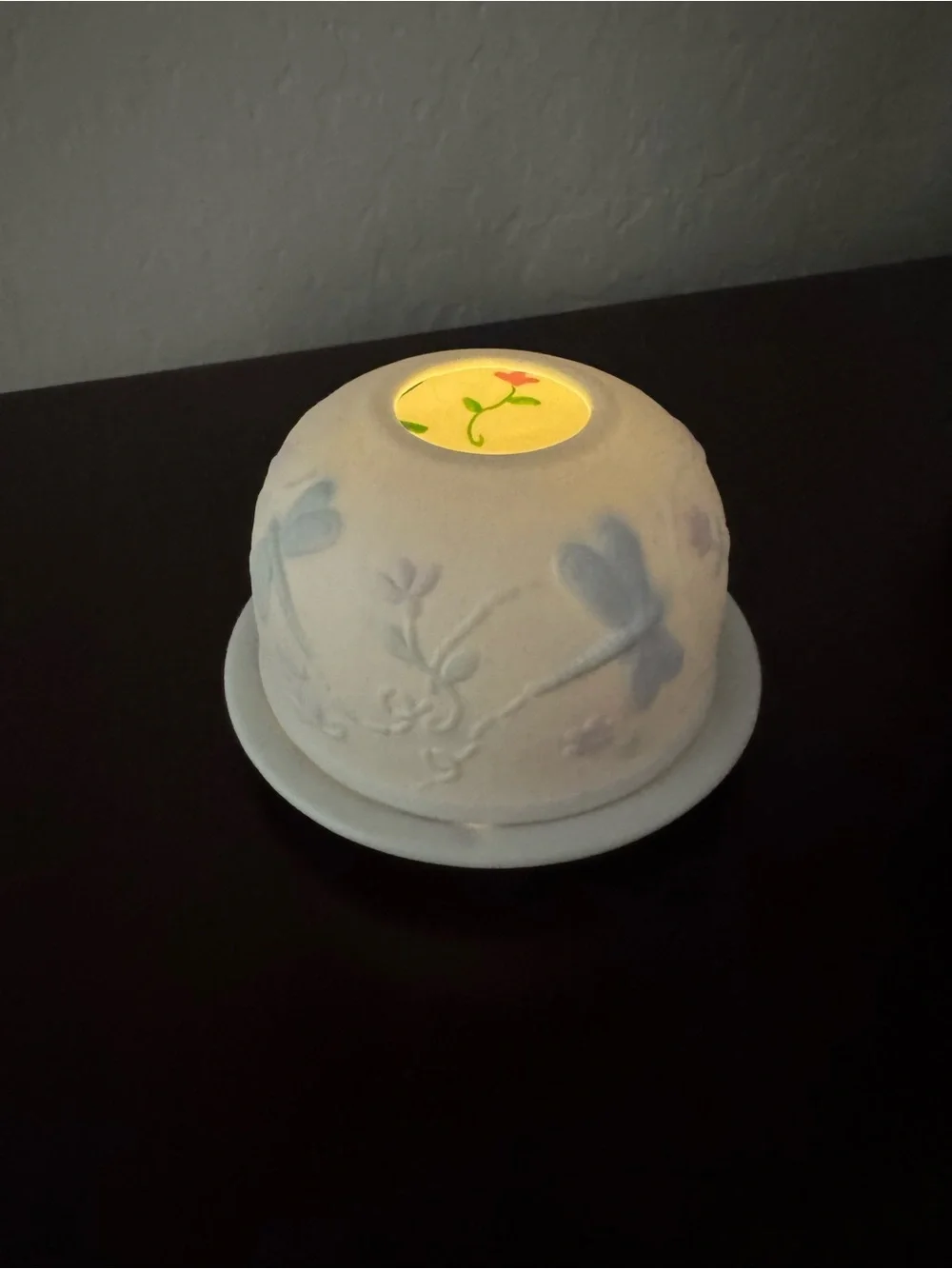 Fine Bisque Porcelain Lithophane Fairy Light Candle Holder with Saucer – EUC